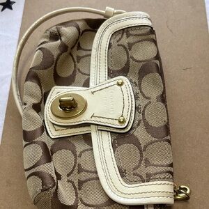 Coach Tan and Cream Signature Clutch